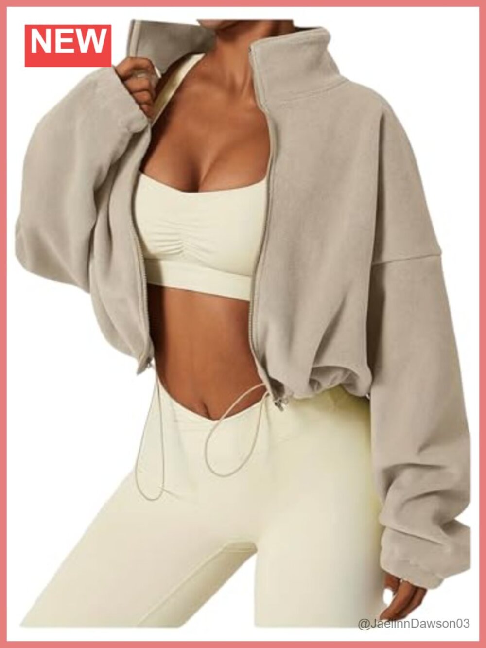 Oversized Cropped Fleece Zip Up Hooded Sweatshirt Long Sleeve Workout